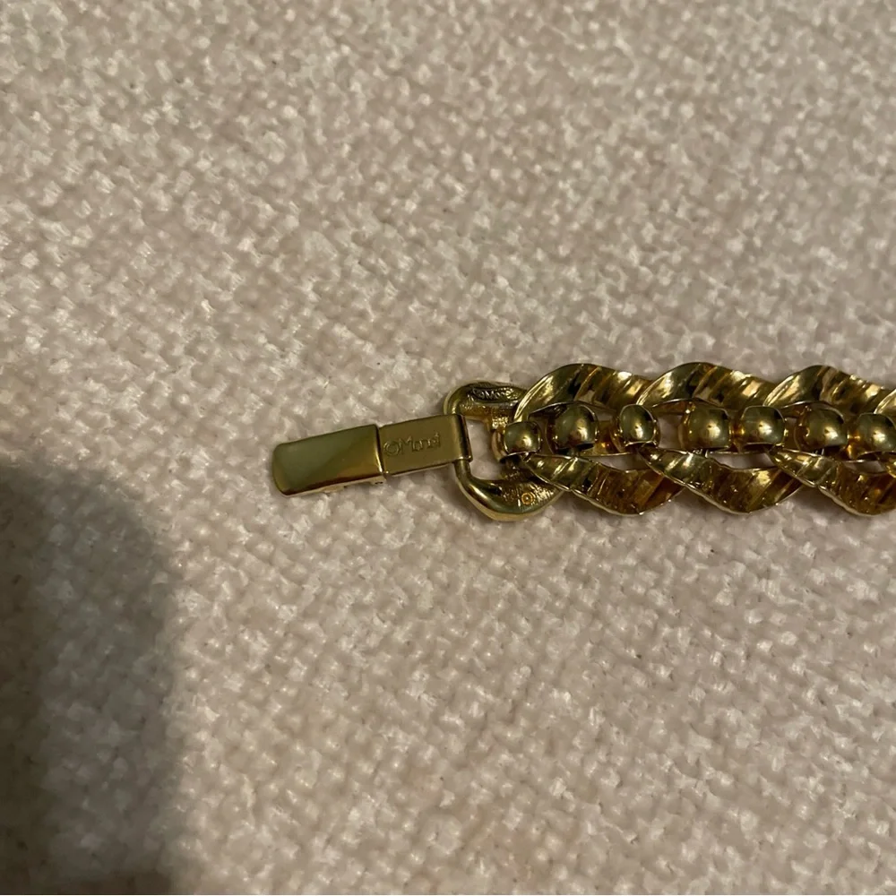 Vintage 80s Monet Gold Tone Triple Gold Plated Statement Necklace 18